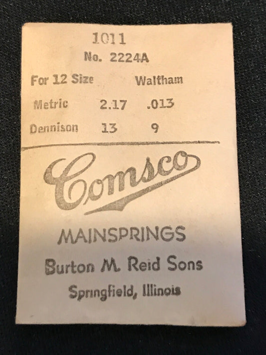 Comsco Mainspring #1011 for Waltham 12s Colonial A Factory No. 2224A - Steel