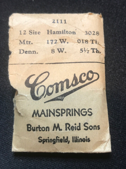 Comsco Mainspring #2111 for Hamilton 12s Factory No. 3028 - Steel