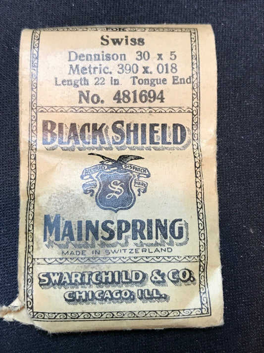 Swartchild Black Shield Mainspring #481694 for Omega Caliber 19L - Steel