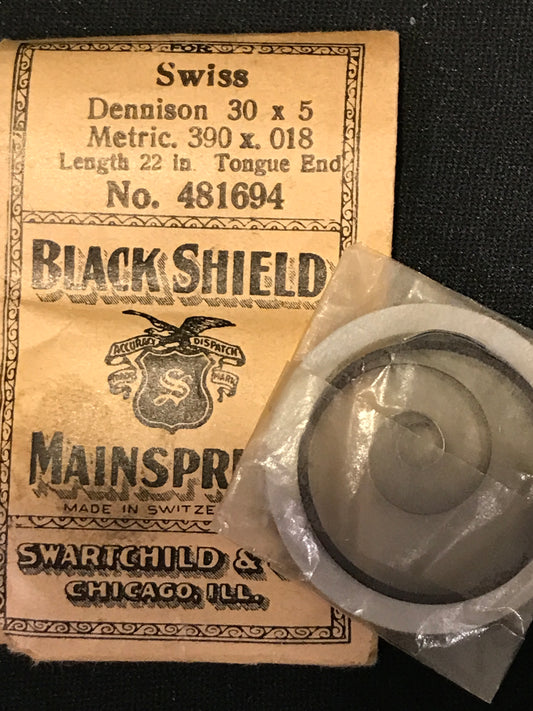 Swartchild Black Shield Mainspring #481694 for Omega Caliber 19L - Steel