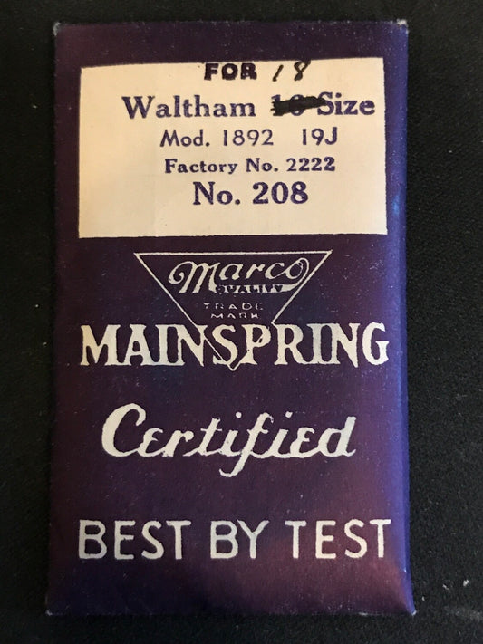 Marco Mainspring #208 for 18s Waltham 19j Model 1892 # 2222 - Steel