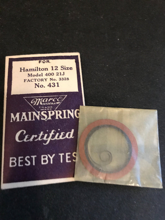 Marco Mainspring #431 for Hamilton 12s Factory No. 3328 - Steel