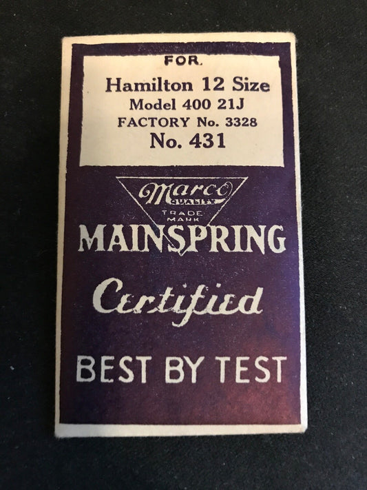 Marco Mainspring #431 for Hamilton 12s Factory No. 3328 - Steel