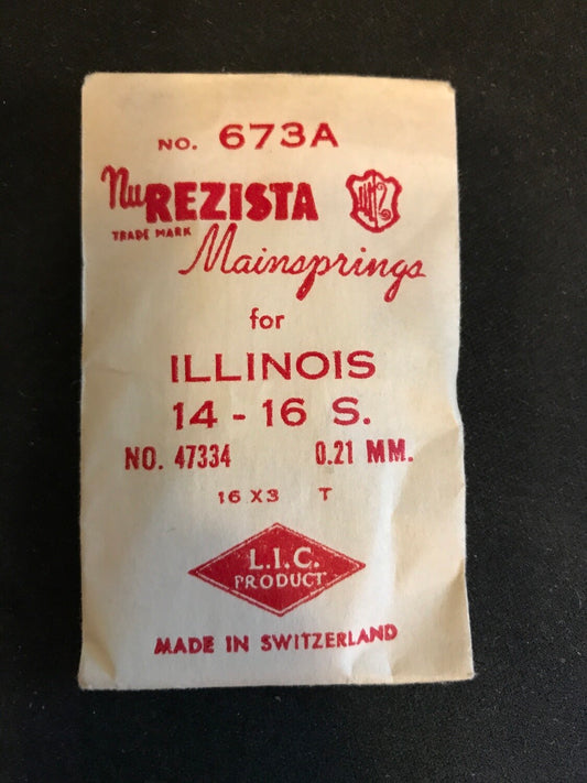 NuREZISTA Mainspring #673A for Illinois 14s - 16s Factory No. 47334 - Steel