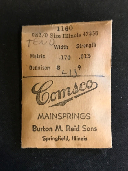 Comsco Mainspring #1160 for Illinois 0s & 3/0s Factory No. 47358 - Steel