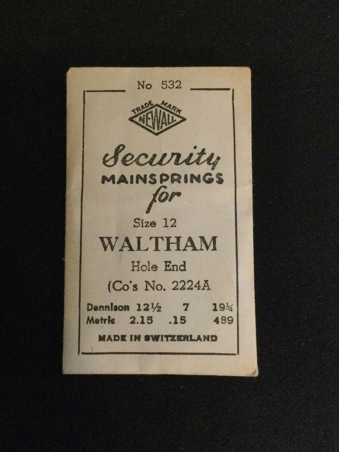 Newall Security Mainspring #532 for 12s Waltham No. 2224A - Steel