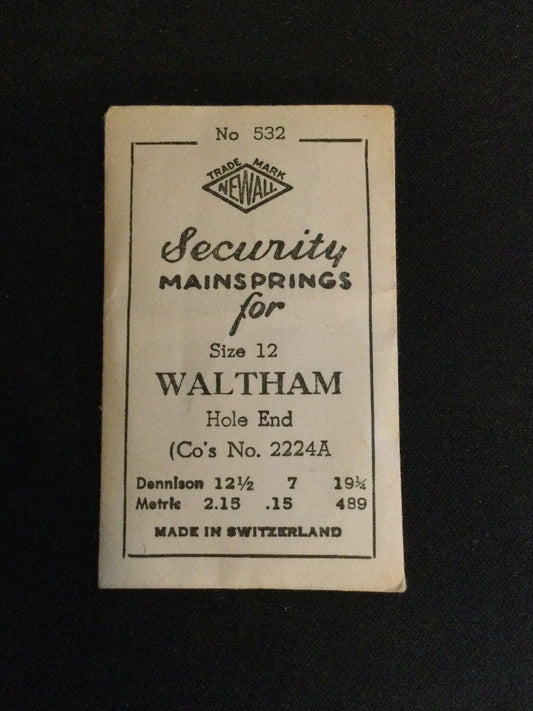Newall Security Mainspring #532 for 12s Waltham No. 2224A - Steel