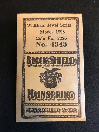 Swartchild Black Shield Mainspring #4343 for Waltham 6/0s Model 1898 No. 2226 - Steel