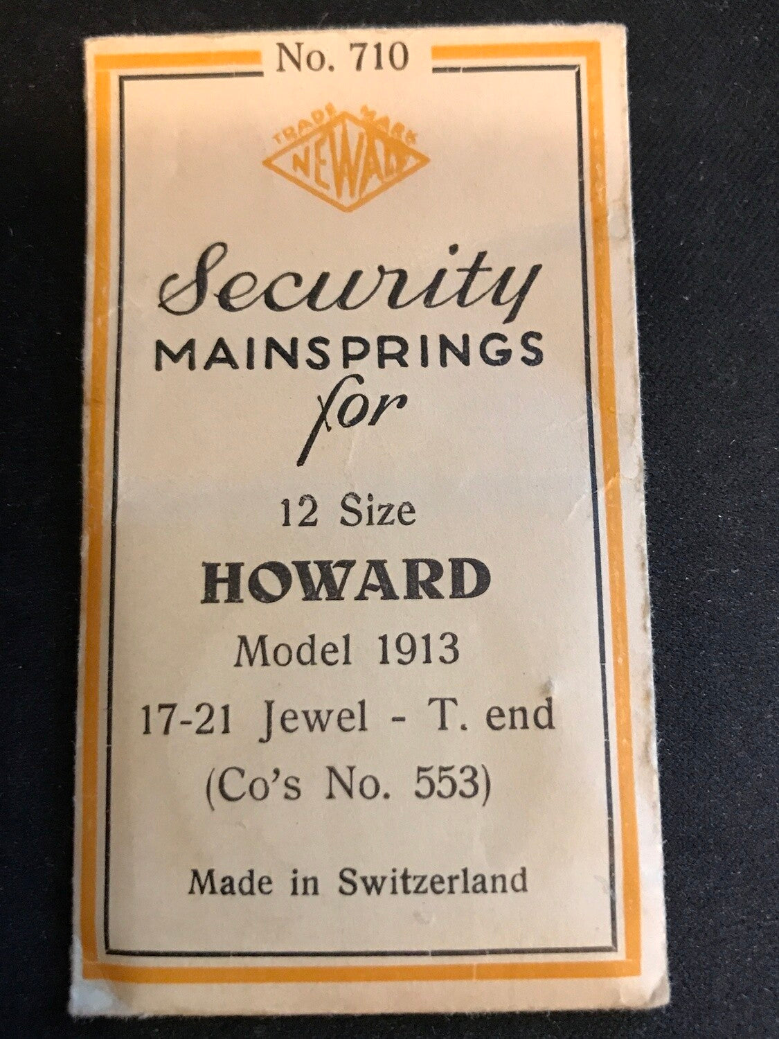 Newall Security Mainspring #710 for Howard 12s Factory No. 553 - Steel