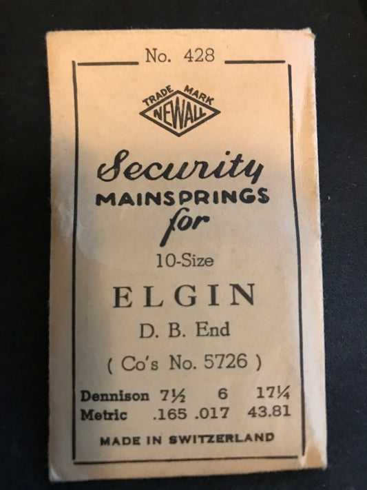Newall Security Mainspring #428 for 10s Elgin Grade 542, 542 & 546, No. 5726 - Steel