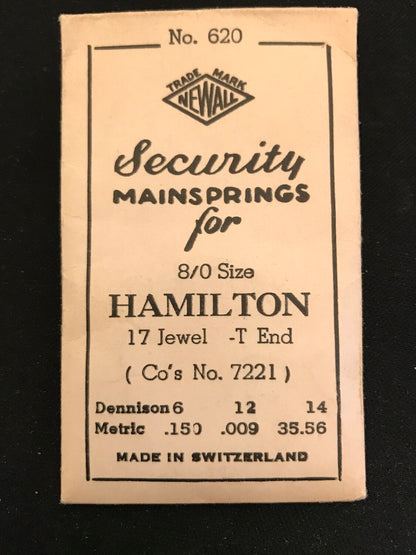 Newall Security Mainspring #620 for Hamilton 8/0s movements #7221 - Steel