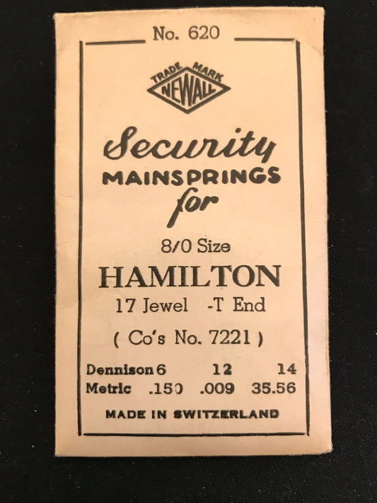 Newall Security Mainspring #620 for Hamilton 8/0s movements #7221 - Steel