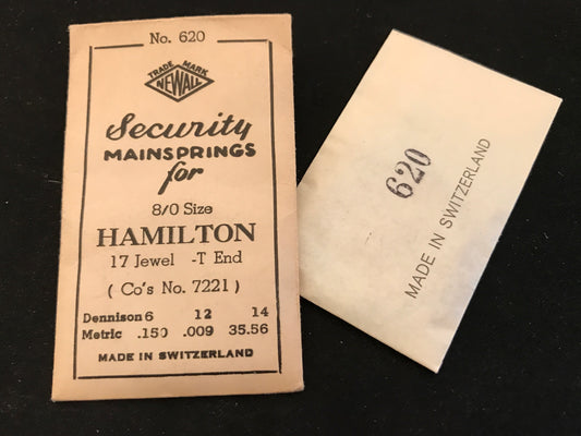 Newall Security Mainspring #620 for Hamilton 8/0s movements #7221 - Steel