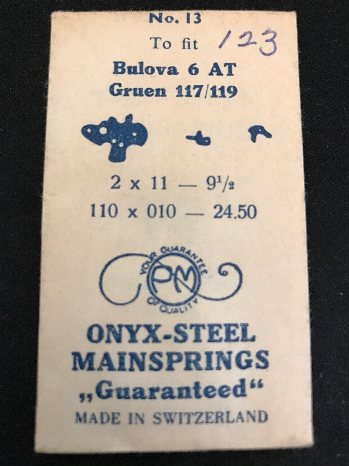 PM Mainspring #13 for Bulova 6T & 6AT + Gruen 117 & 119 - ONYX Steel