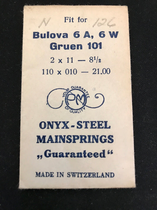 PM Mainspring for Bulova 6A, 6W, Gruen 101 - ONYX Steel