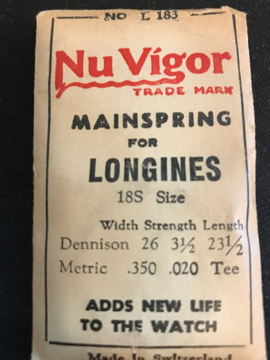 NuVigor Mainspring #L183 for Longines 18s movements - Steel
