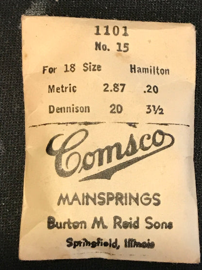 Comsco Mainspring #1101 for Hamilton 18s Factory No. 15 - Steel