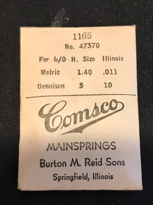 Comsco Mainspring #1165 for Illinois 6/0s Factory No. 47370 - Steel