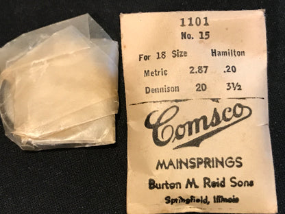 Comsco Mainspring #1101 for Hamilton 18s Factory No. 15 - Steel