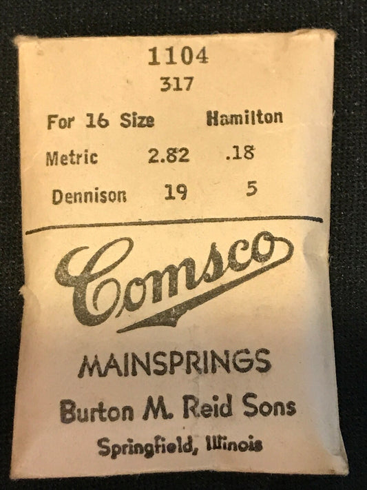 Comsco Mainspring #1104 for Hamilton 16s Factory No. 317 - Steel