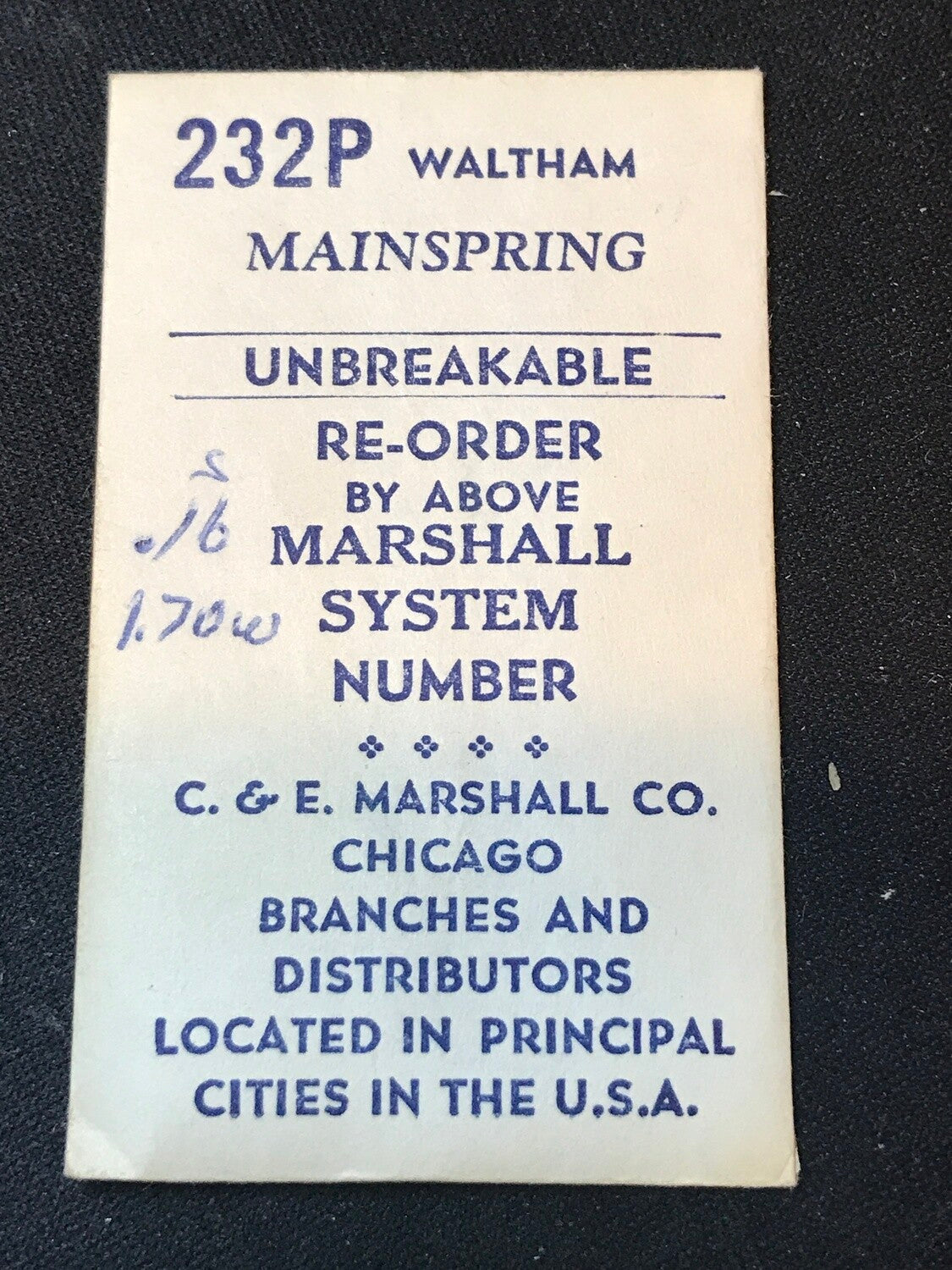 Marco Mainspring #232P for Waltham Colonial Series Model B 17j #2237 - Alloy