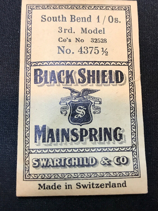 Swartchild Black Shield Mainspring for 0s South Bend No. 32528 - Steel