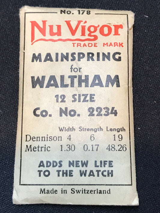NuVigor Mainspring #178 for Waltham 10s - 14s Colonial A. No. 2234 - Steel