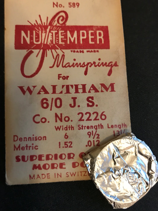 NuTemper Mainspring #589 for Waltham 6/0s Model 1898 No. 2226 - Steel