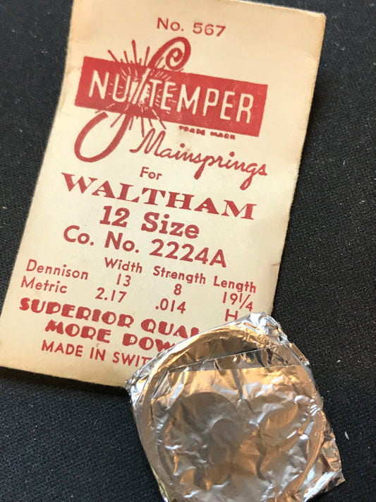 NuTemper Mainspring #567 for Waltham 12s Factory No. 2224A - Steel