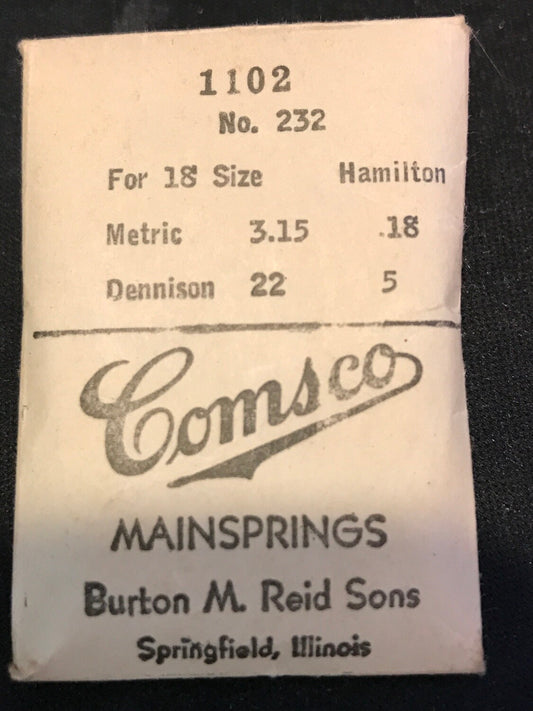 Comsco Mainspring #1102 for Hamilton 18s Factory No. 232 - Steel