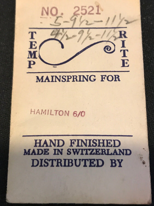 Temp-Rite Mainspring for Hamilton 2521 for 6/0s movements - Steel