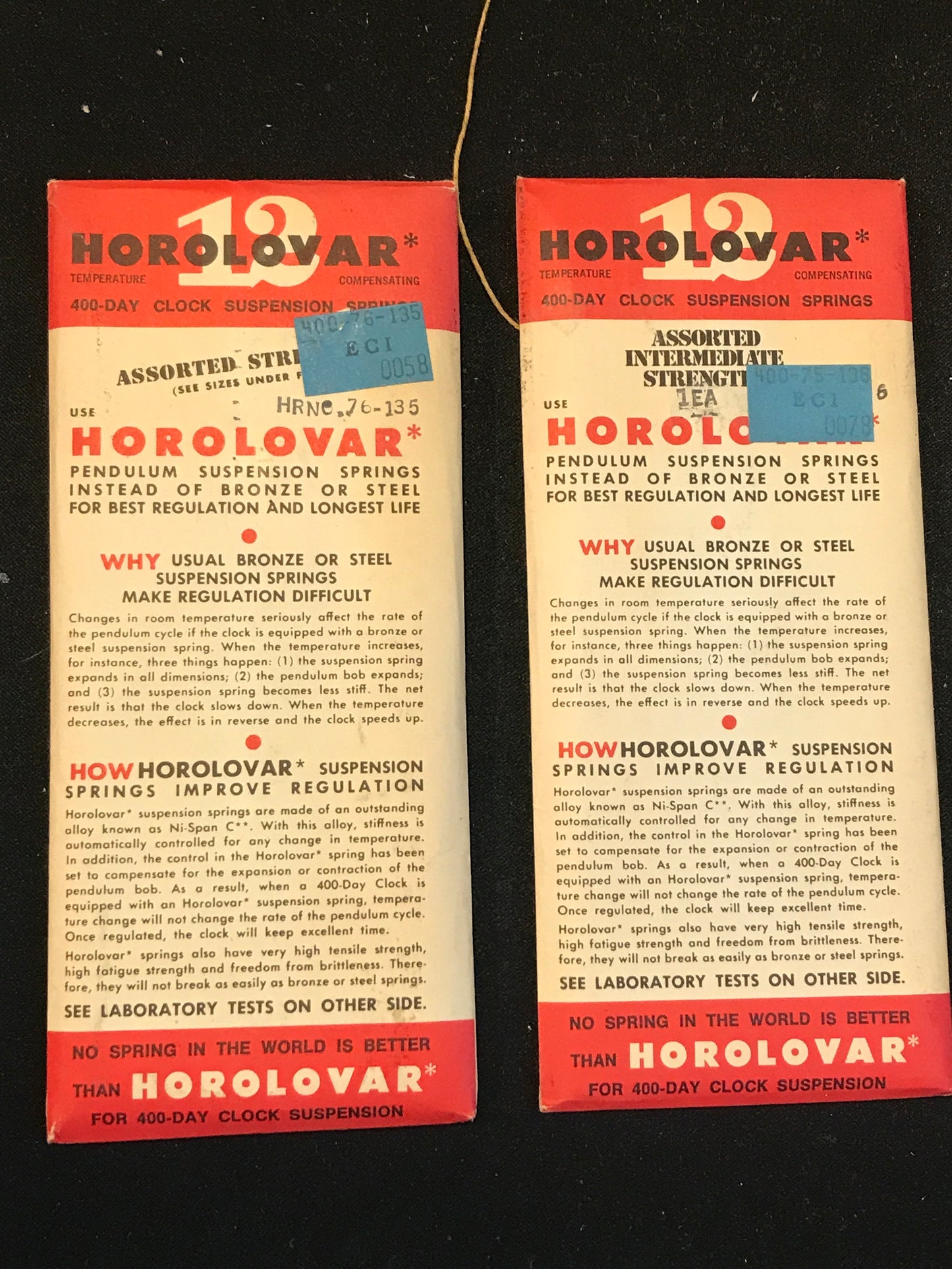 Mixed lot of 2 packages of HOROLOVAR 400 day suspension springs
