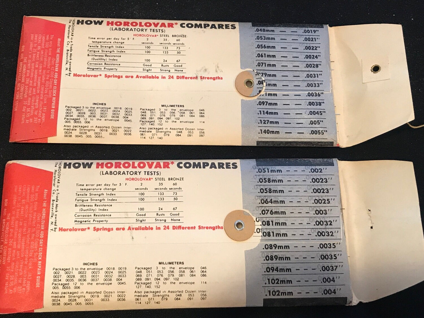 Mixed lot of 2 packages of HOROLOVAR 400 day suspension springs