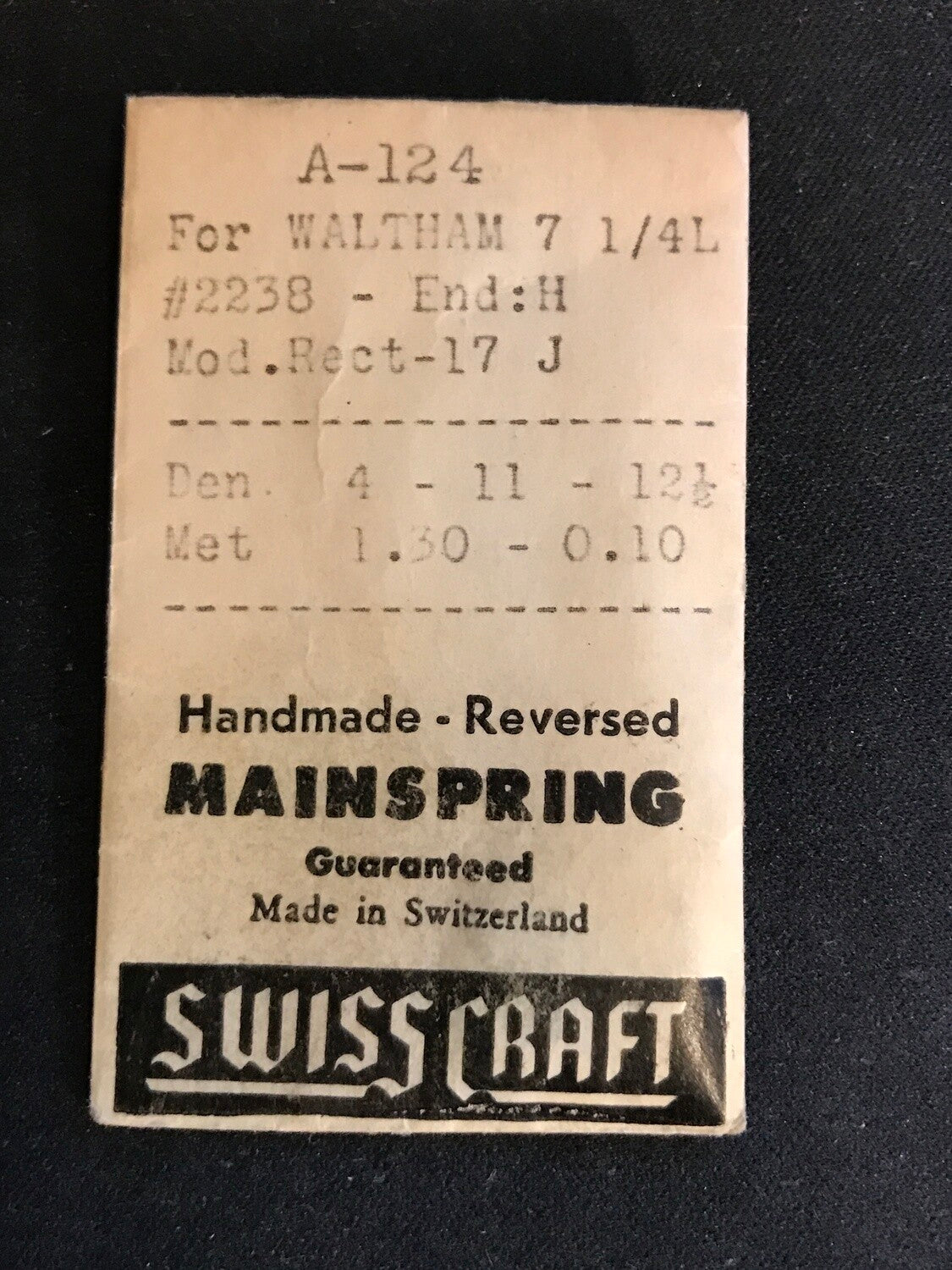 Swisscraft Mainspring A-124 for 7¼L Waltham No. 2238 - Steel