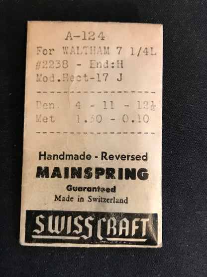 Swisscraft Mainspring A-124 for 7¼L Waltham No. 2238 - Steel