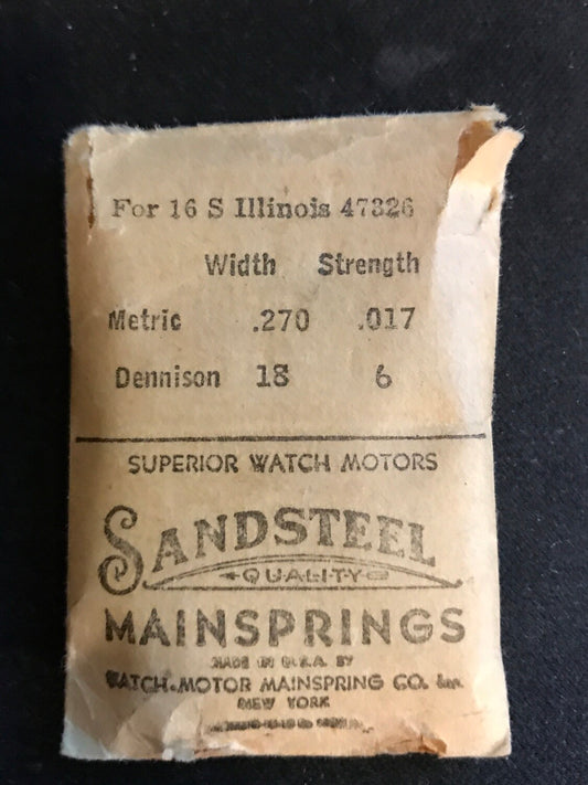 Sandsteel Mainspring for Illinois 16s Factory No. 47326 - Steel