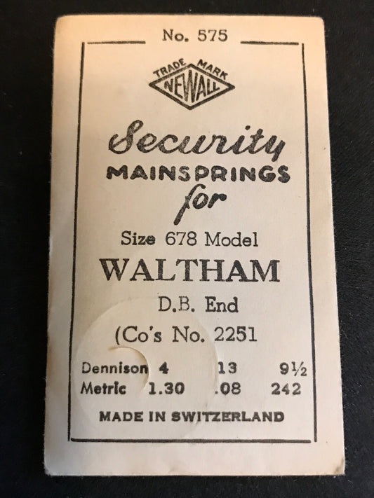 Newall Security Mainspring #575 Waltham No. 2251 for Model 678 - Steel