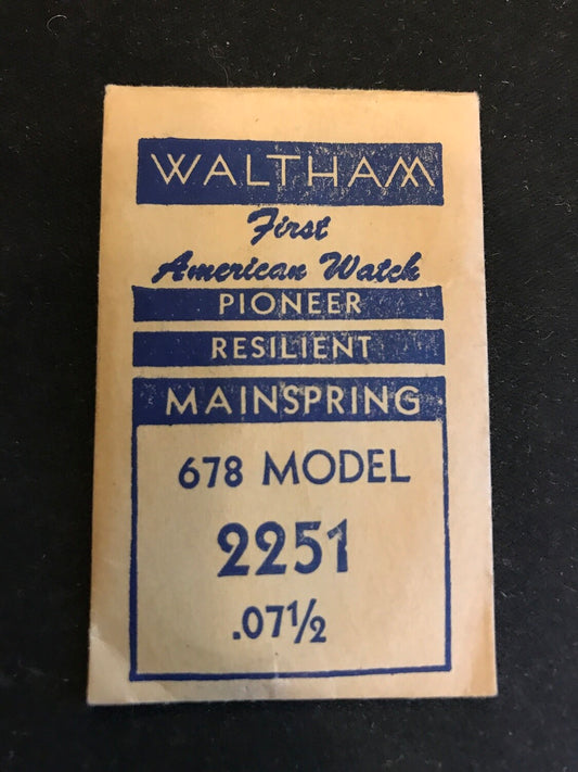 Waltham Factory Mainspring for Model 678 - 679 Movements No. 2251 - Steel