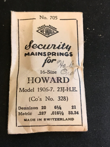 Newall Security Mainspring #705 for Howard 16s Factory No. 328 - Steel