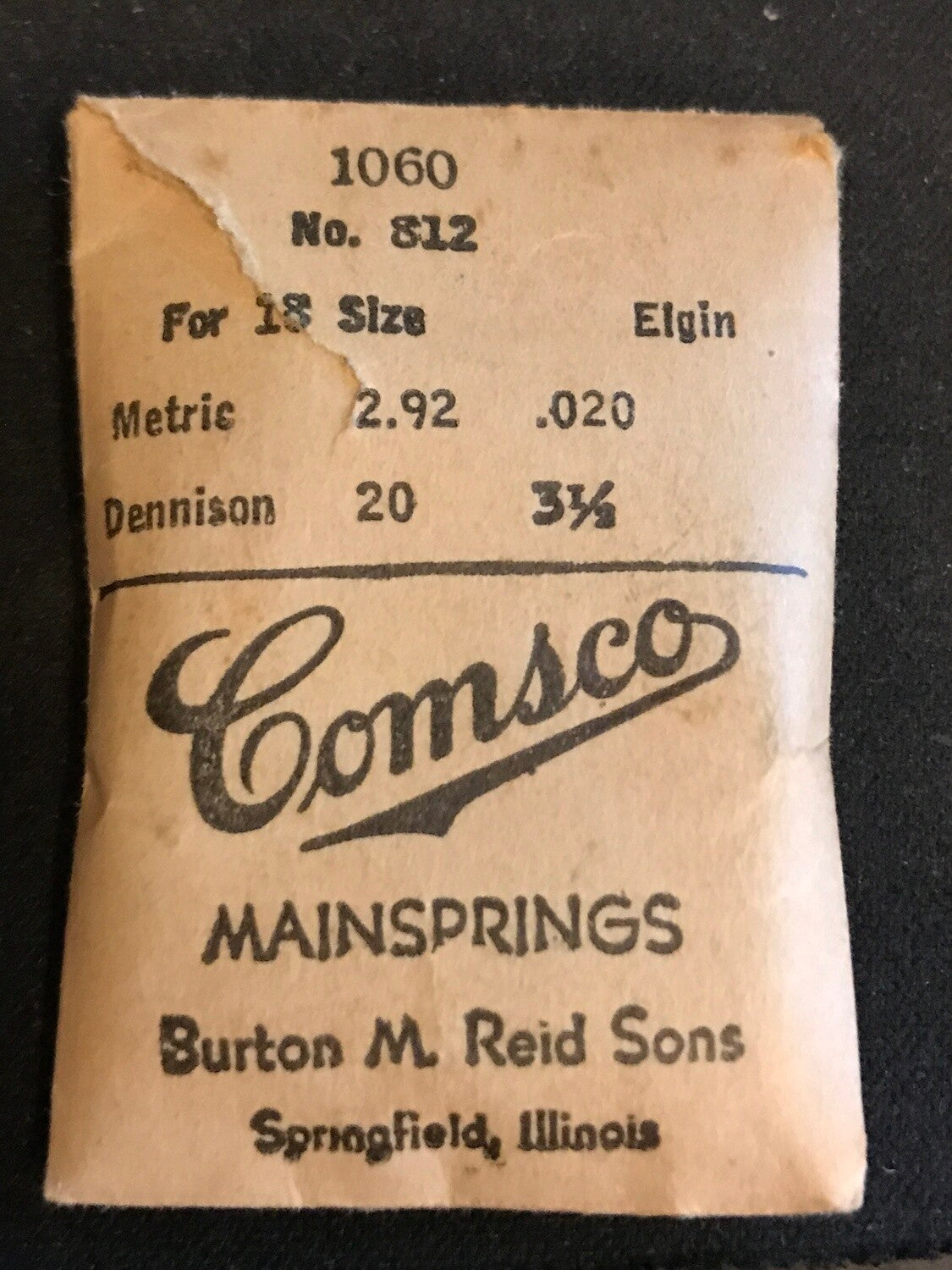 Comsco Mainspring #1060 for 18s Elgin Factory No. 812 - Steel