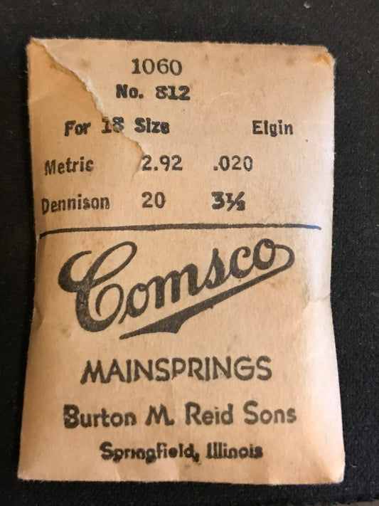 Comsco Mainspring #1060 for 18s Elgin Factory No. 812 - Steel