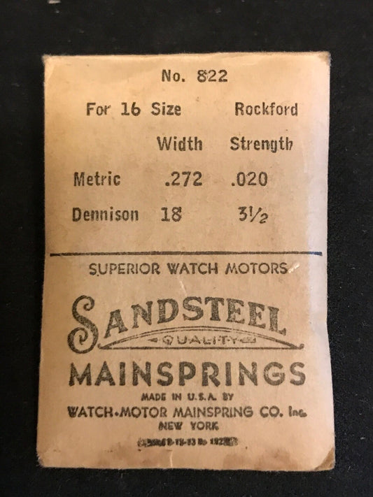 Sandsteel Mainspring for 16s Rockford No. 822 - Steel