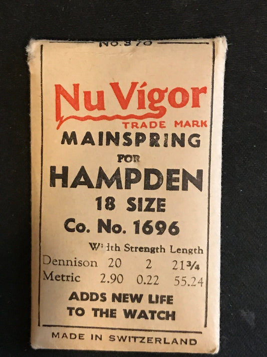 NuVigor Mainspring #370 for Hampden 18s No. 1696 - Steel