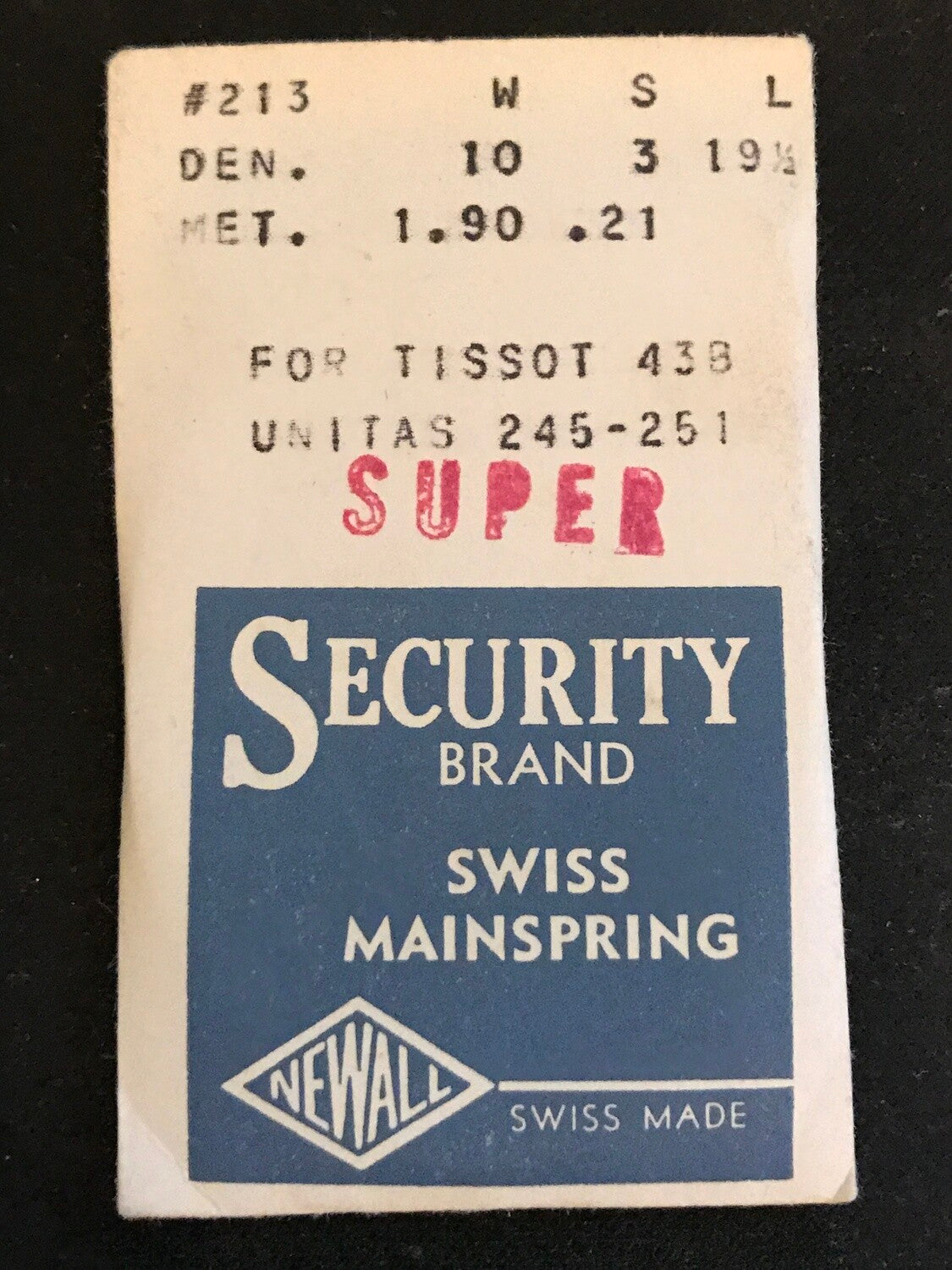 Newall SUPER Security Mainspring #213 for Tissot caliber 43 & Unitas 245 thru 251 - Steel