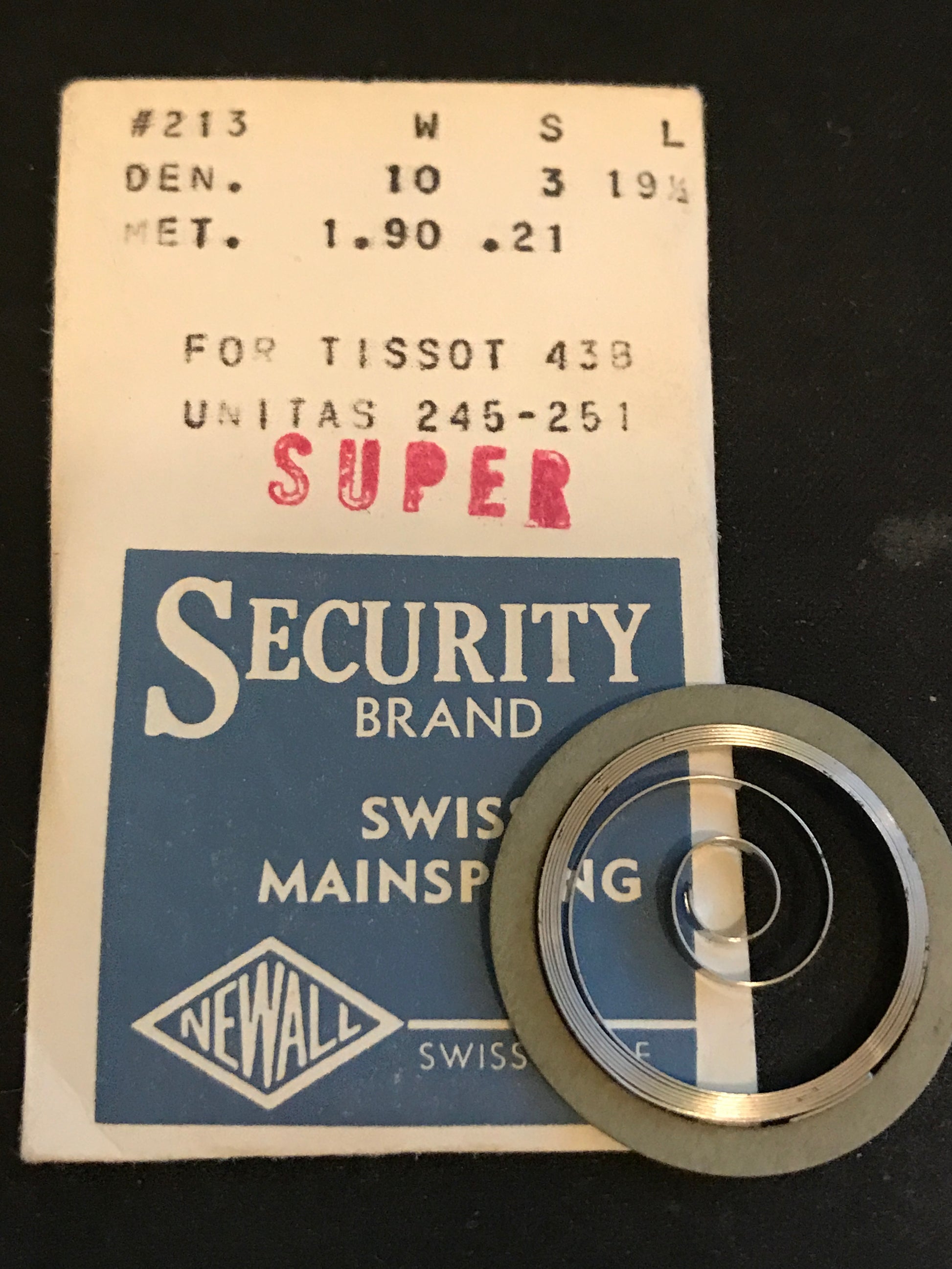 Newall SUPER Security Mainspring #213 for Tissot caliber 43 & Unitas 245 thru 251 - Steel