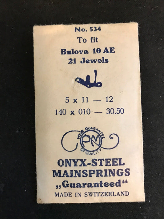 PM Mainspring No. 534 for Bulova 10AE 21j Movements - Steel