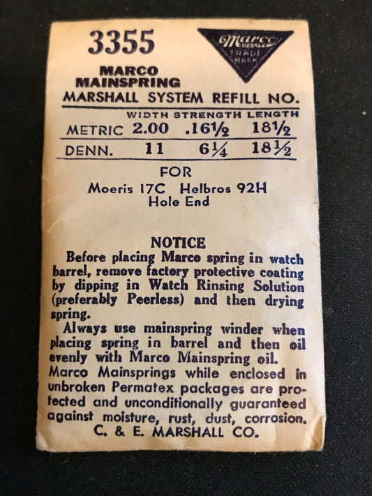 Marco Mainspring No. 3355 for Helbros caliber 92H & Moeris Caliber 17C - Steel