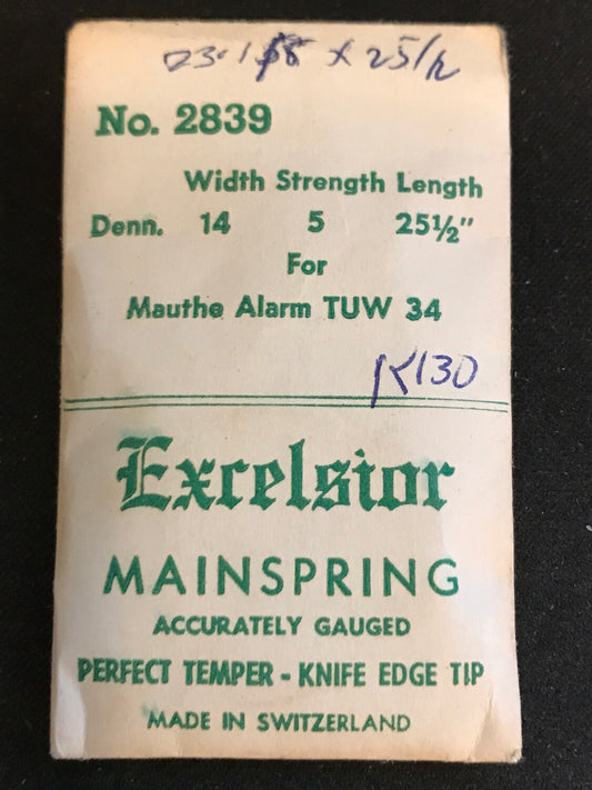 Excelsior #2839 ALARM Mainspring for Mauthe TUW 34 Alarm / Travel Clocks
