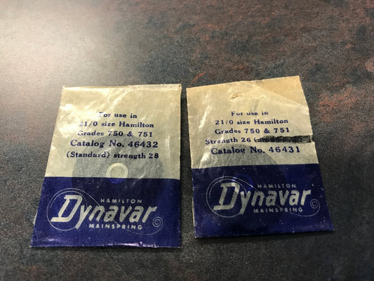Lot of 2 Hamilton Dynavar Mainspring for 21/0s Nos. 46431 & 46432 - Alloy