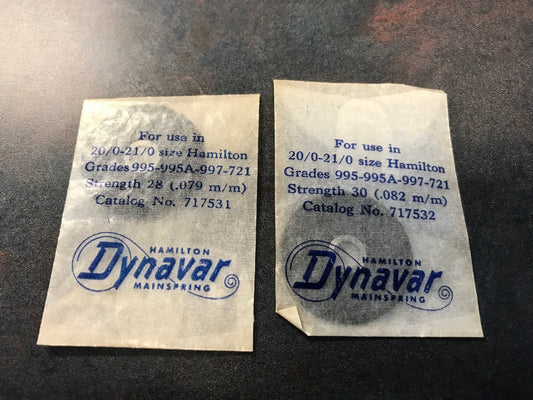 Lot of 2 Hamilton Dynavar Mainspring for 20/0 & 21/0s Nos. 717531 & 717532- Alloy